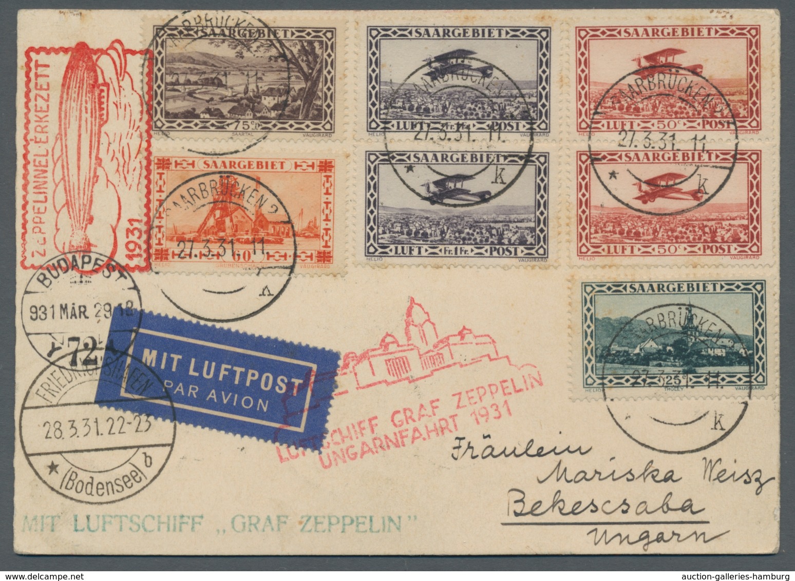 Zeppelinpost Deutschland: 1931, Ungarnfahrt-Zuleitung SAAR, Bundfrankatur Auf Blanko-Karte Ab Saarbr - Luft- Und Zeppelinpost