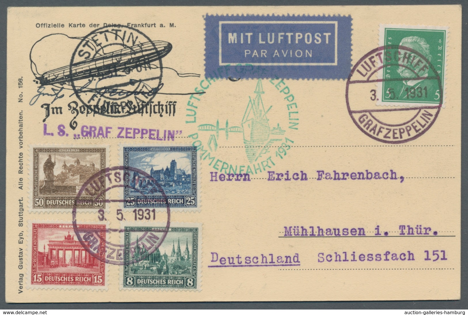 Zeppelinpost Deutschland: 1931, Pommernfahrt Vom 3.5.30, Schöne Fotokarte Vom Grafen, Frankiert U.a. - Luft- Und Zeppelinpost