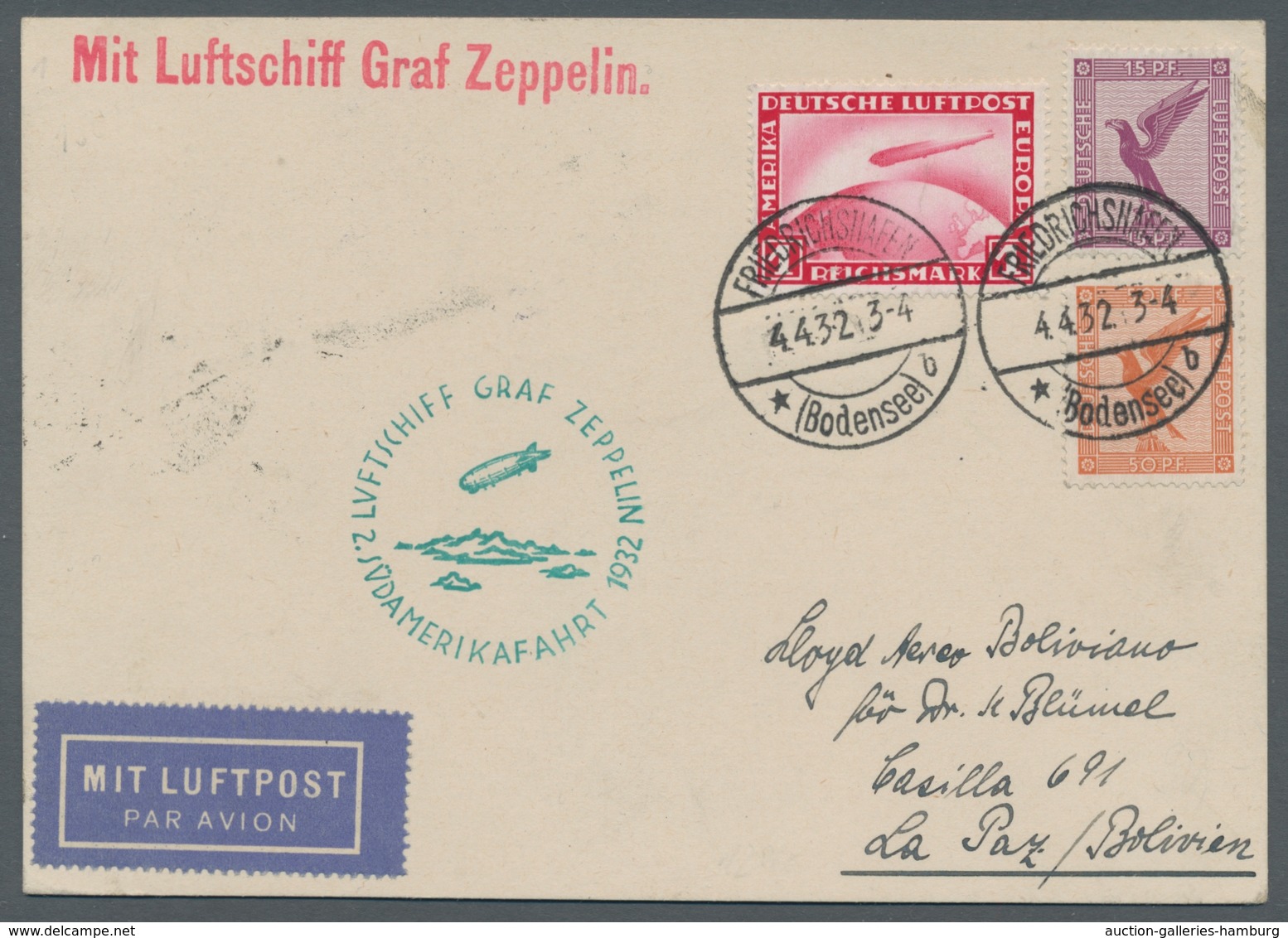 Zeppelinpost Deutschland: 1932, Traumhaftes Ensemble Karten, Alle Gleich Mit 1,65 RM Frankiert. U.a. - Luft- Und Zeppelinpost