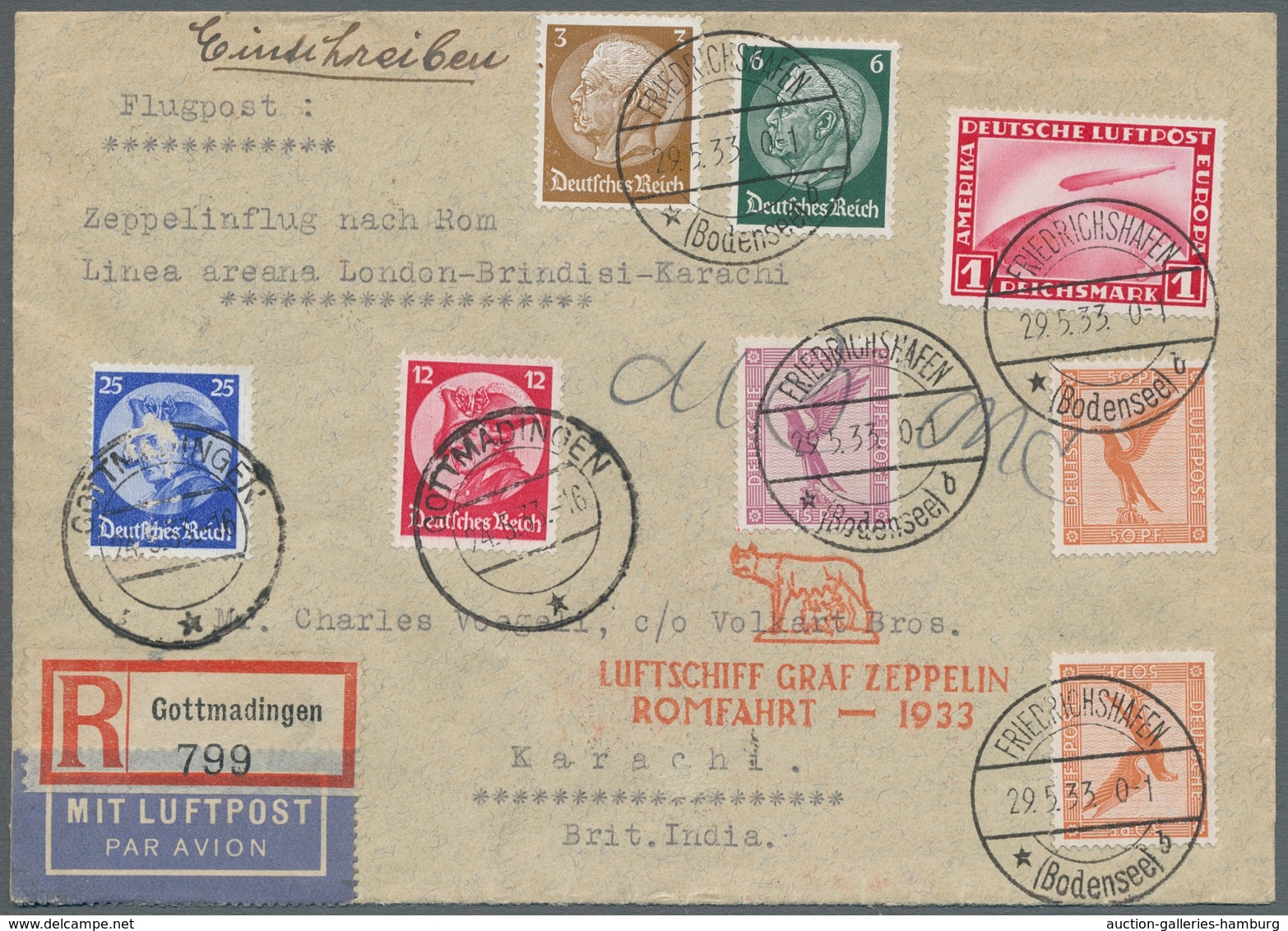 Zeppelinpost Deutschland: 1933, Italienfahrt, Auflieferung Fr`hfn., E.-Brief Mit Guter Frankatur (25 - Luft- Und Zeppelinpost