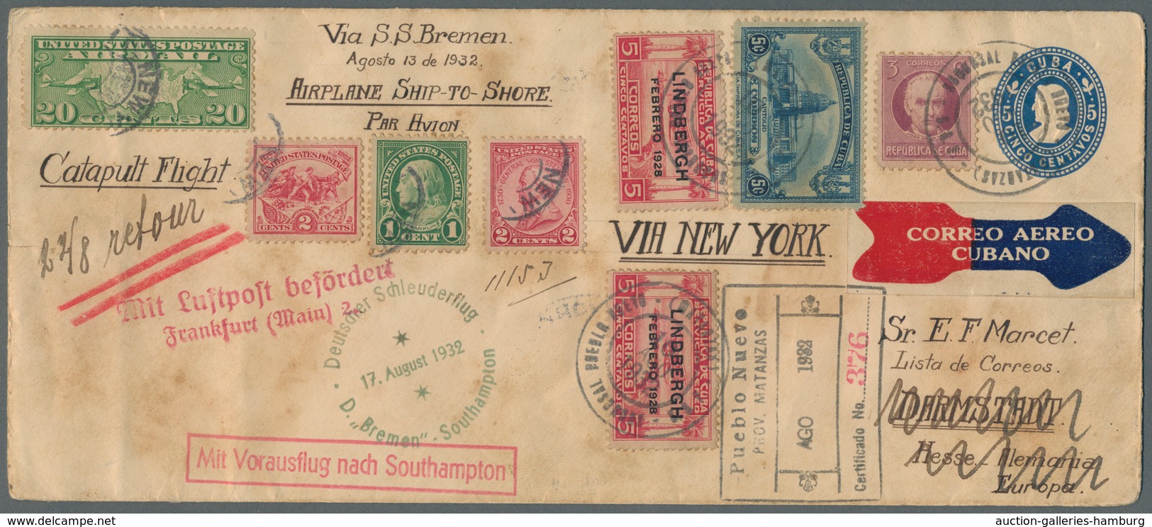 Katapult- / Schleuderflugpost: 1932, 10 Aug - 7 Sep, Catapult Flight Mail Cuba-Germany And Retour, U - Airmail & Zeppelin