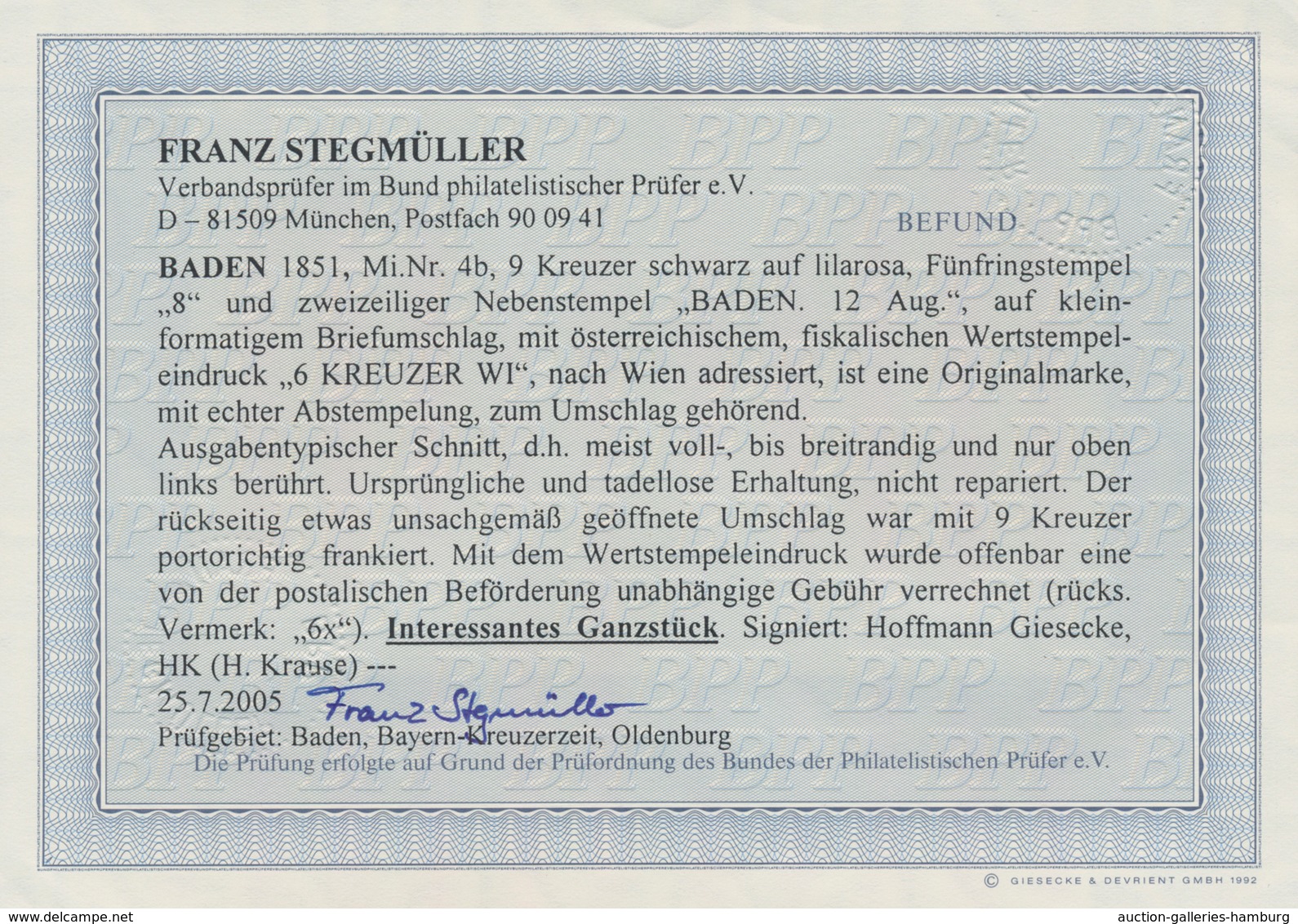 Baden - Marken Und Briefe: 1851, 9 Kreuzer Schwarz Auf Lilarosa, Entwertet Mit Fünfringstempel „8“ U - Sonstige & Ohne Zuordnung