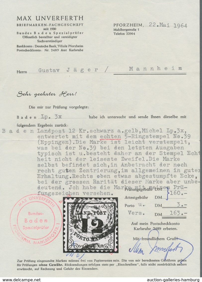 Baden - Landpostmarken: 1862, 12 Kreuzer Landpost, Mit Fünfringstempel "39" Von Eppingen. Ein Vorzüg - Sonstige & Ohne Zuordnung