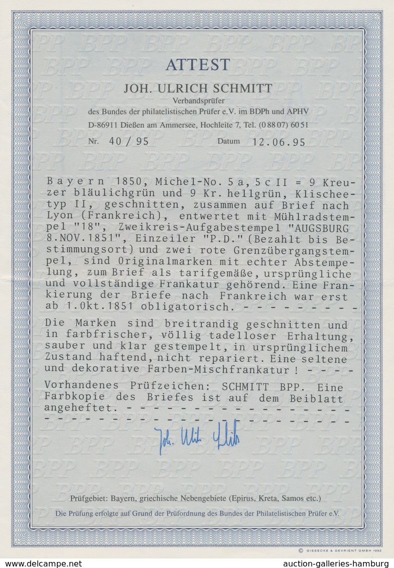 Bayern - Marken Und Briefe: 1850/51: Drei Briefe Und Zwei Briefstücke Mit Sehr Frühen Buntfrankature - Other & Unclassified