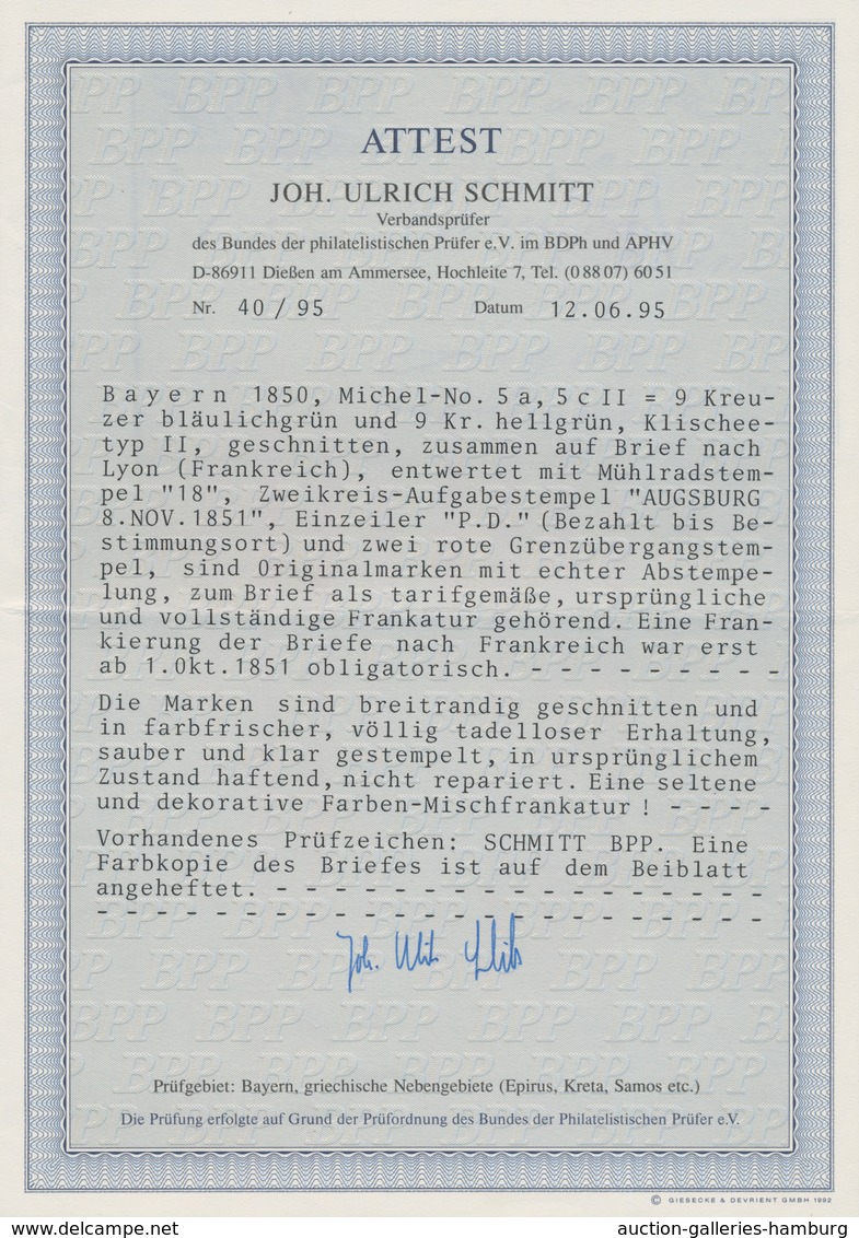 Bayern - Marken Und Briefe: 1850/51: Drei Briefe Und Zwei Briefstücke Mit Sehr Frühen Buntfrankature - Sonstige & Ohne Zuordnung