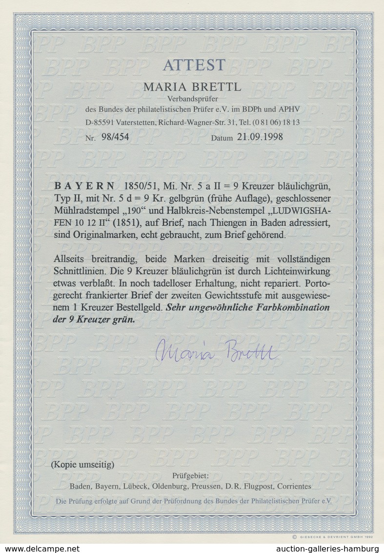 Bayern - Marken und Briefe: 1850/51: Drei Briefe und zwei Briefstücke mit sehr frühen Buntfrankature