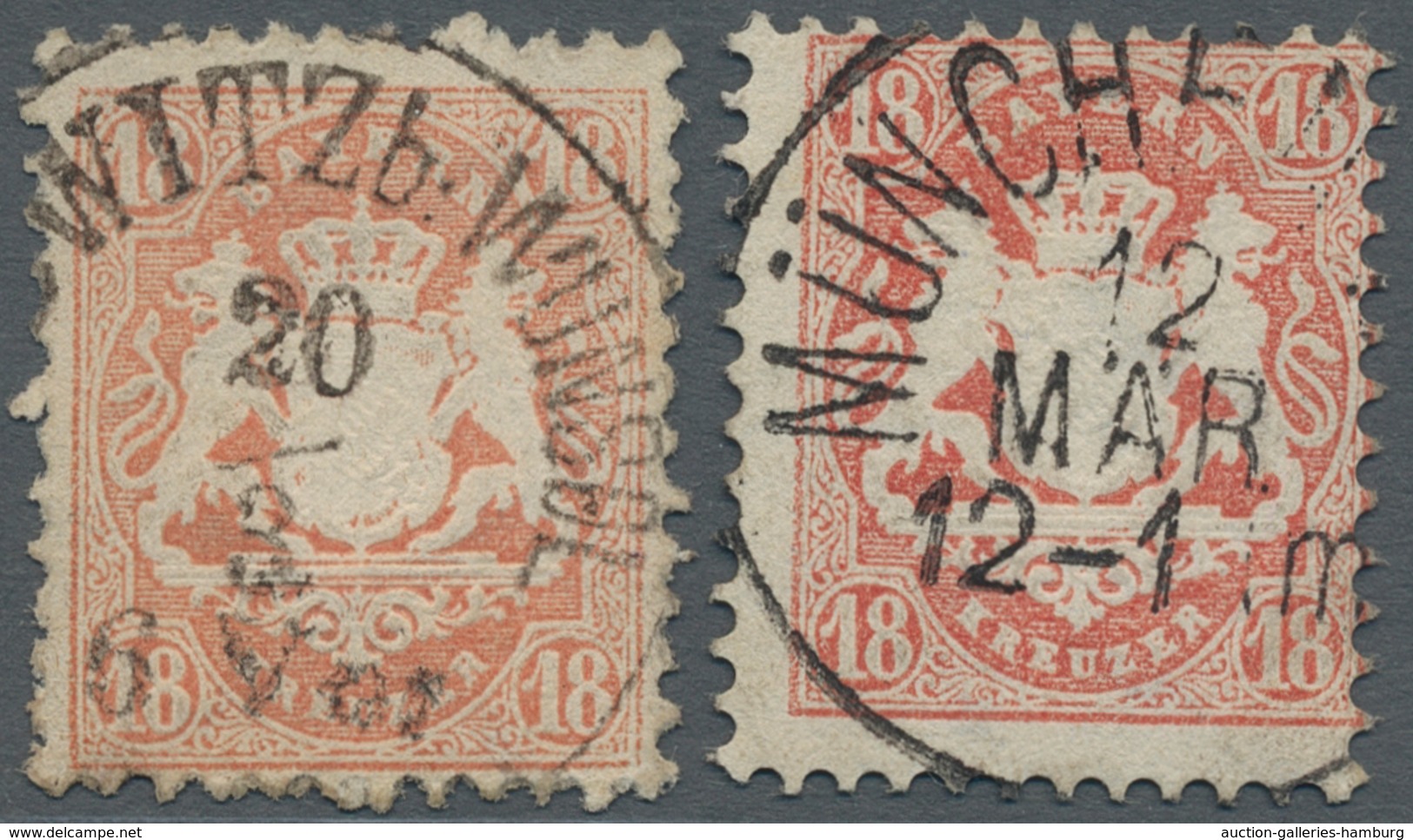 Bayern - Marken Und Briefe: 1870, "18 Kr. Wappen Mit Wasserzeichen X Und Y Sowie Je Beiden Farben", - Other & Unclassified