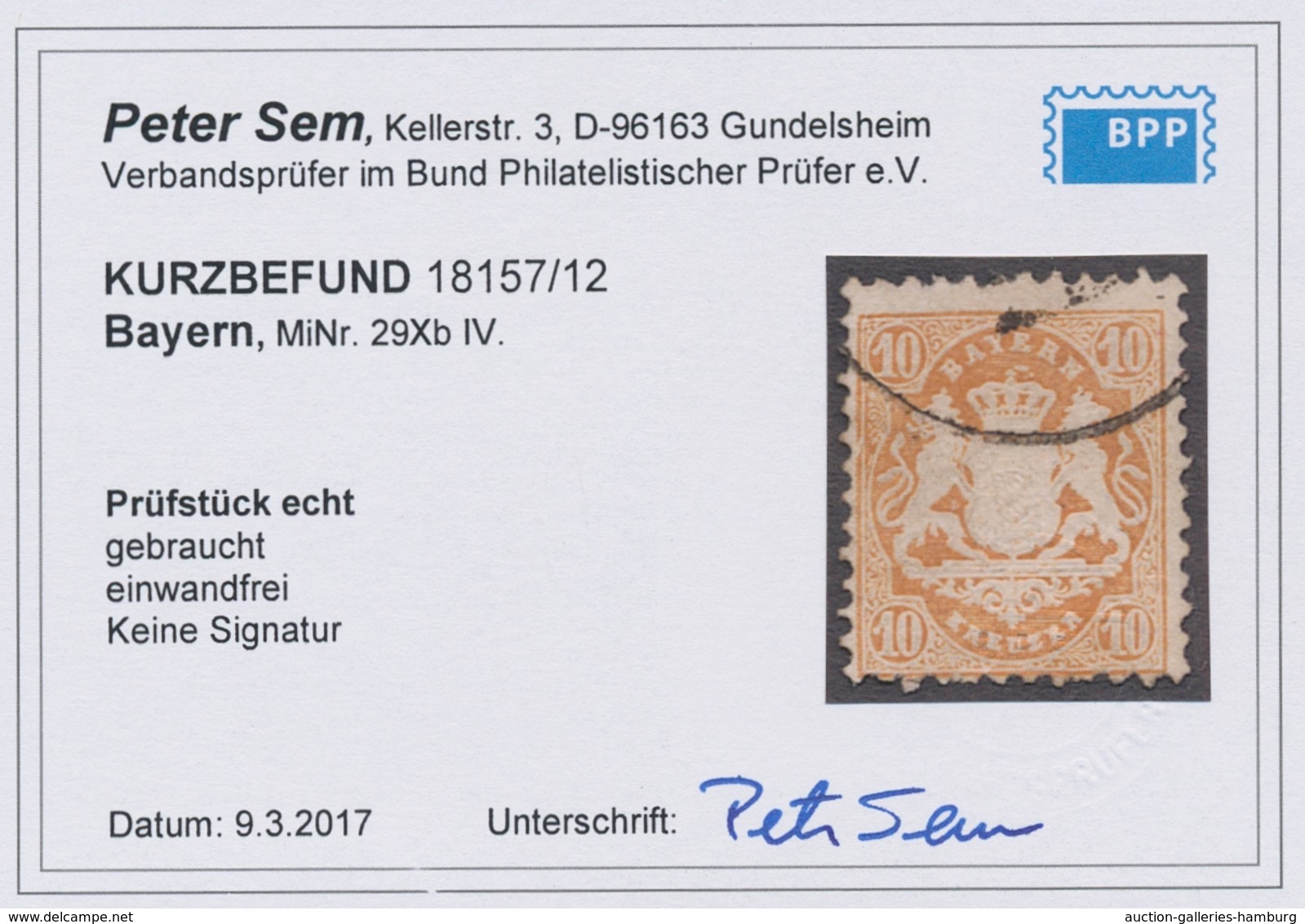 Bayern - Marken Und Briefe: 1873, 10 Kreuzer Dunkelgelborange Gestempelt, Mit Wasserzeichen Enge Rau - Sonstige & Ohne Zuordnung