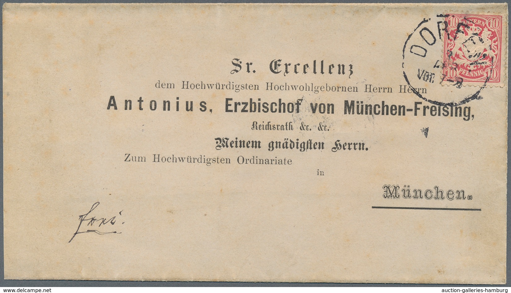 Bayern - Marken Und Briefe: 1884, 10 Pfg. Wappen Auf Vorgedruckter Faltbriefhülle Von DORFEN An "Sr. - Sonstige & Ohne Zuordnung