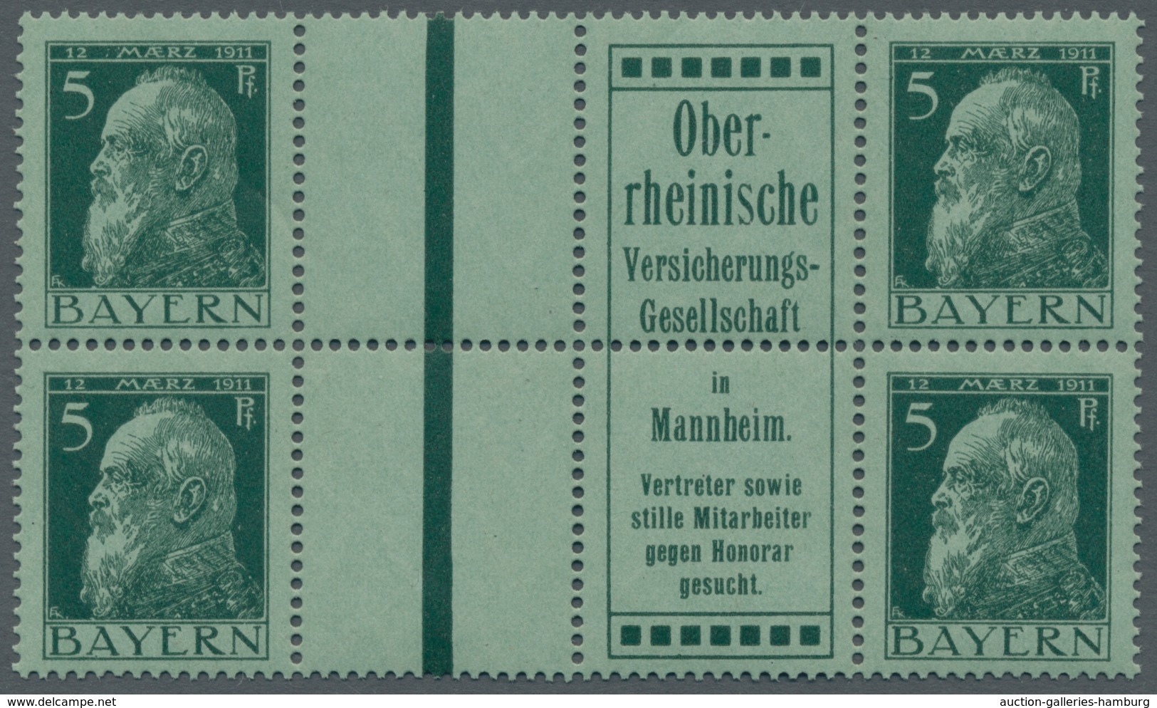 Bayern - Zusammendrucke: 1911, Bayern Partie Zusammendrucke 5 Pf. Luitpold, W U.WZ 1.44 U. 1.45, Wz - Other & Unclassified