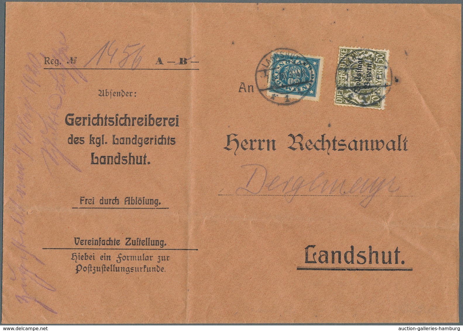 Bayern - Dienstmarken: 1920, 80 Pf. Dienst Abschied Mit 50 Pf. Volksstaat Auf Portor. Orts-Zustellur - Otros & Sin Clasificación