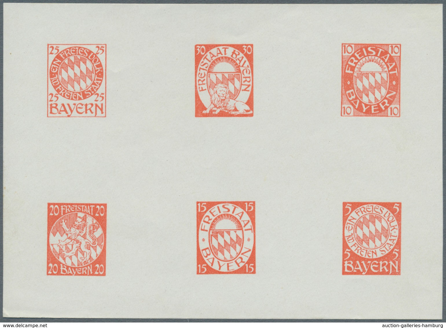 Bayern - Besonderheiten: 1910/1920, 6 Essay-Blöcke Mit Je 6 Marken In Verschiedenen Farben, 1 Block - Sonstige & Ohne Zuordnung