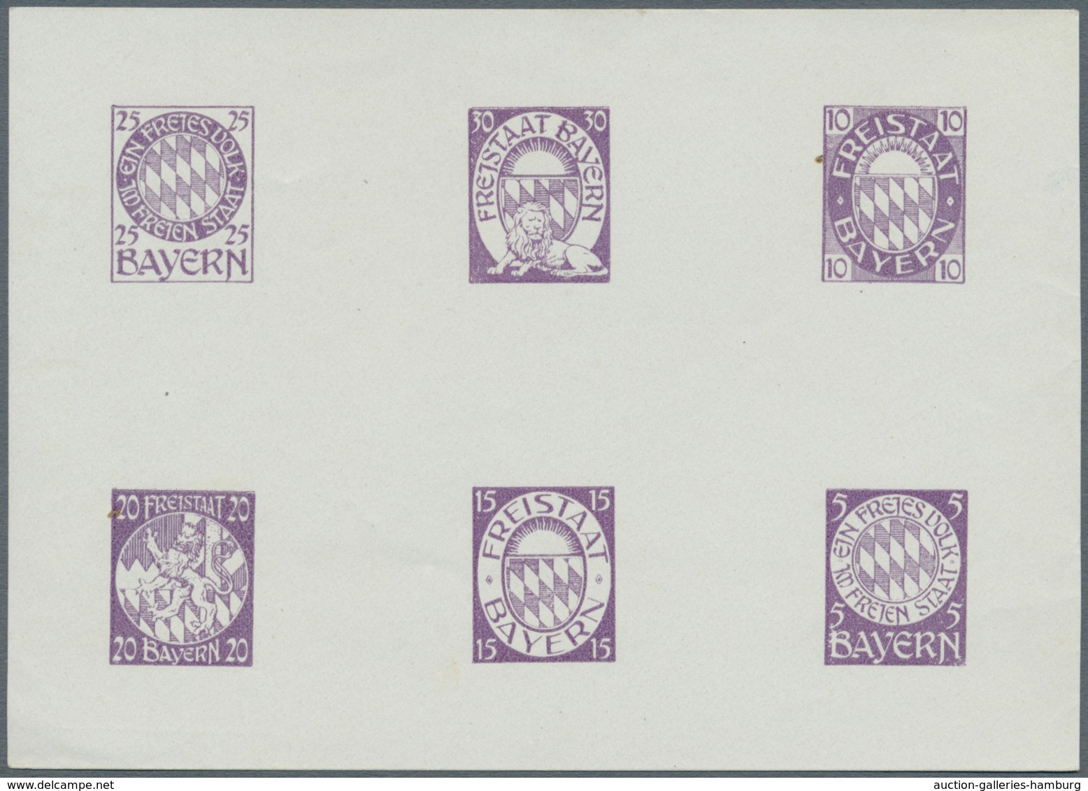 Bayern - Besonderheiten: 1910/1920, 6 Essay-Blöcke Mit Je 6 Marken In Verschiedenen Farben, 1 Block - Other & Unclassified