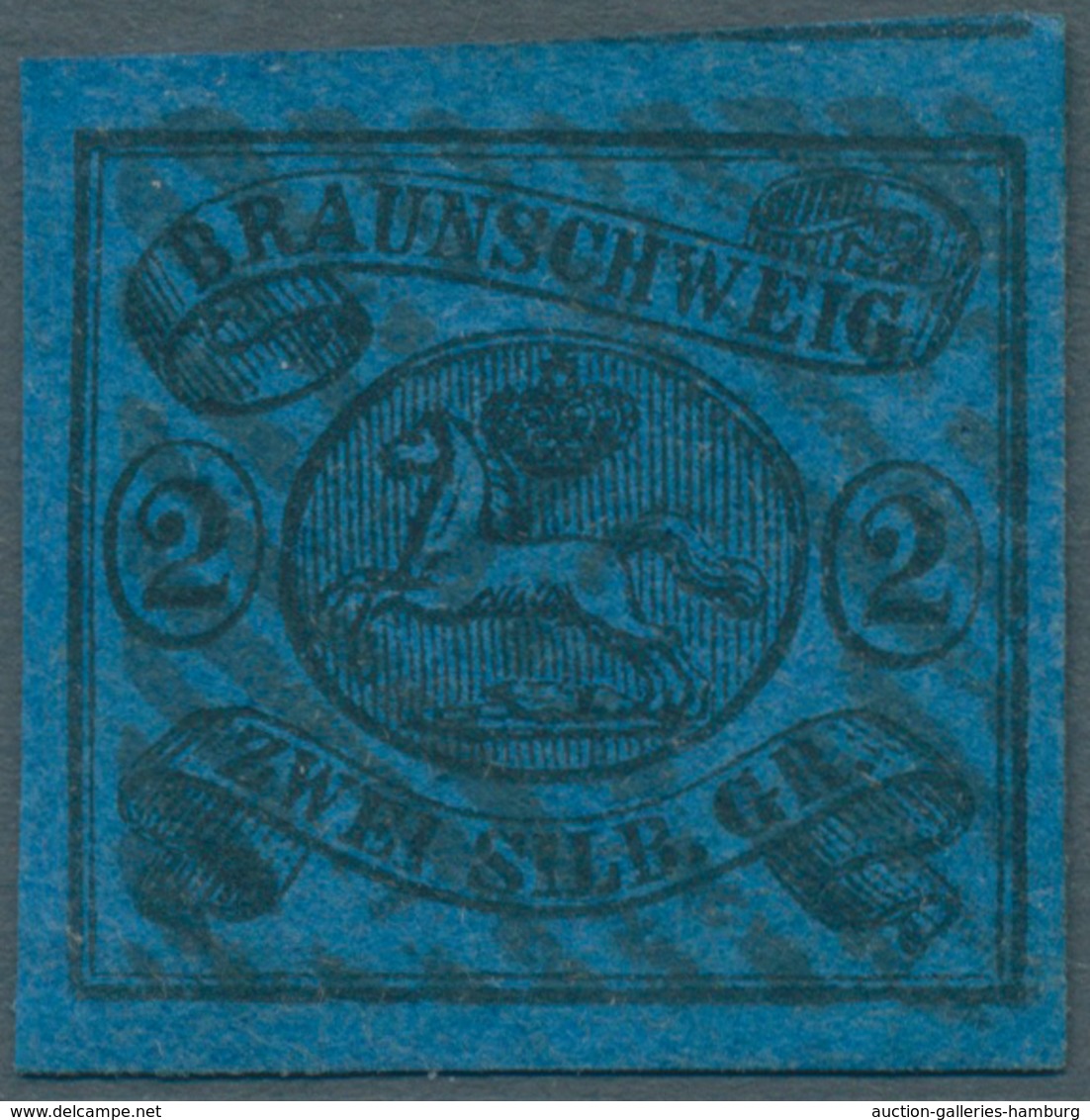 Braunschweig - Marken Und Briefe: 1853, Freimarke Wappen 2 Sgr. Schwarz Auf Blauem Kartonpapier, Far - Braunschweig