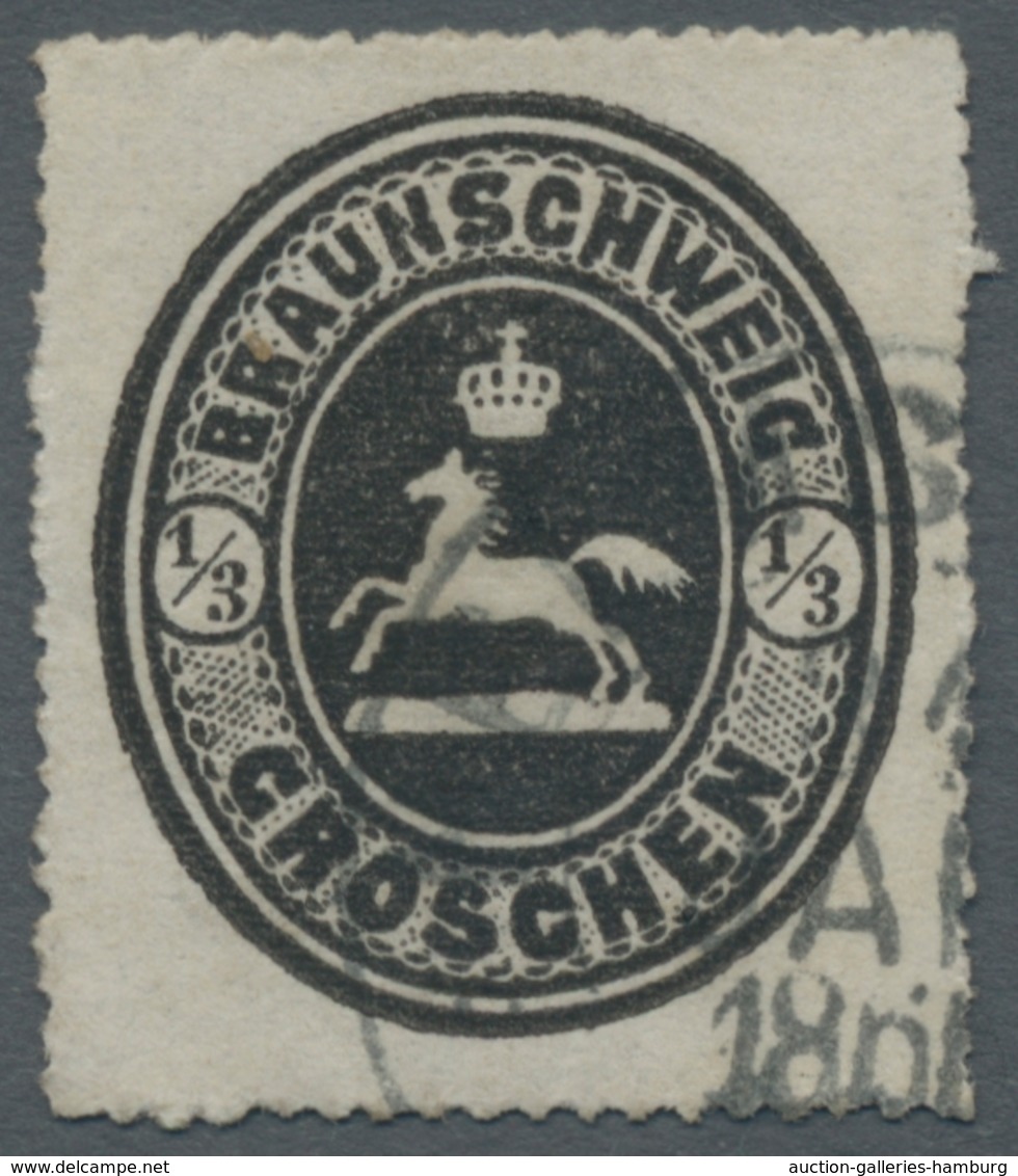 Braunschweig - Marken Und Briefe: 1865, 1/3 Gr. Wappen Schwarz, Sauber Gestempeltes Prachtstück, Tie - Brunswick