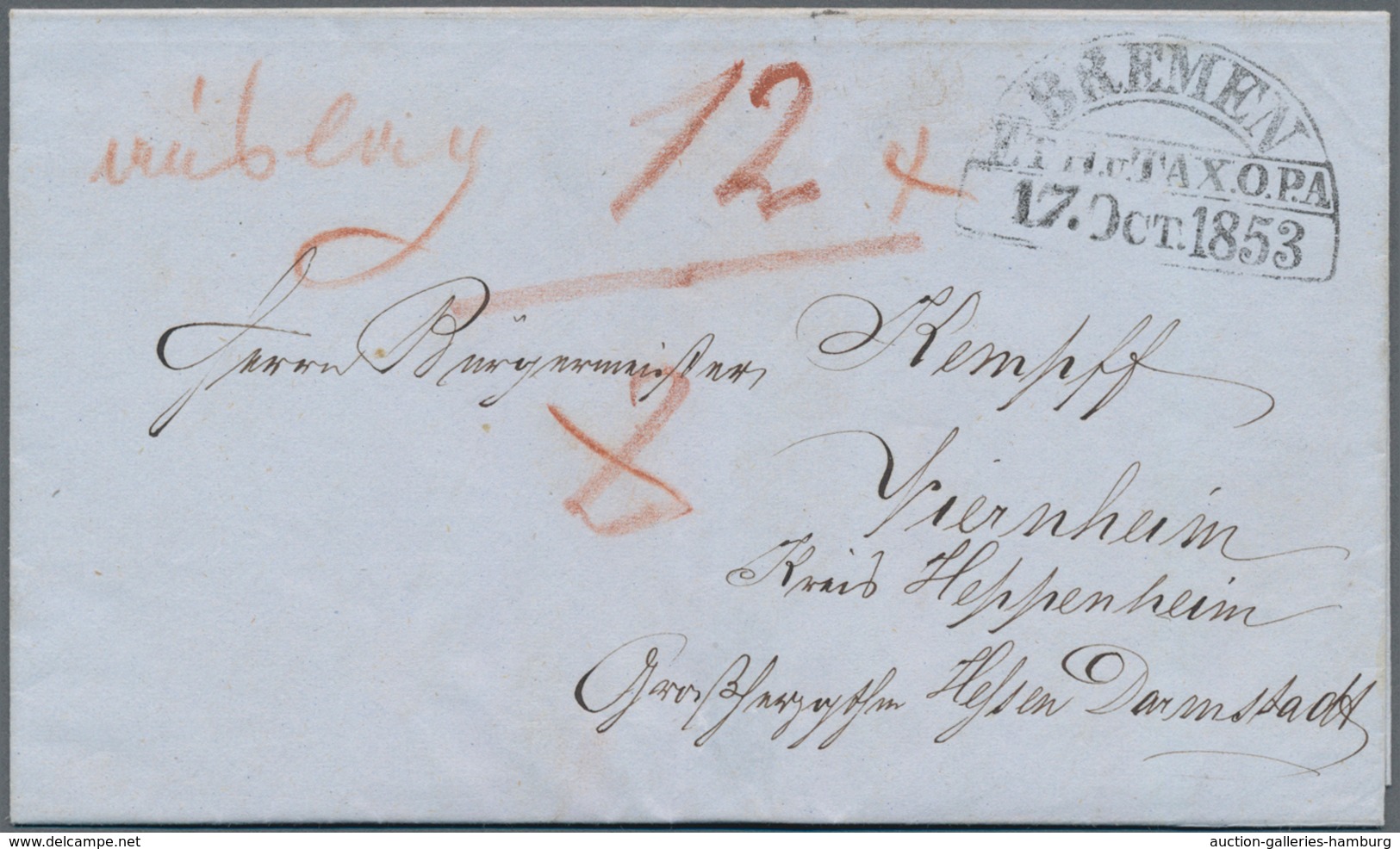 Bremen - Thurn & Taxis Sches Oberpostamt: 1853, Segmentstempel Vom 17.Oct. Auf Unfrankiert Aufgegebe - Bremen