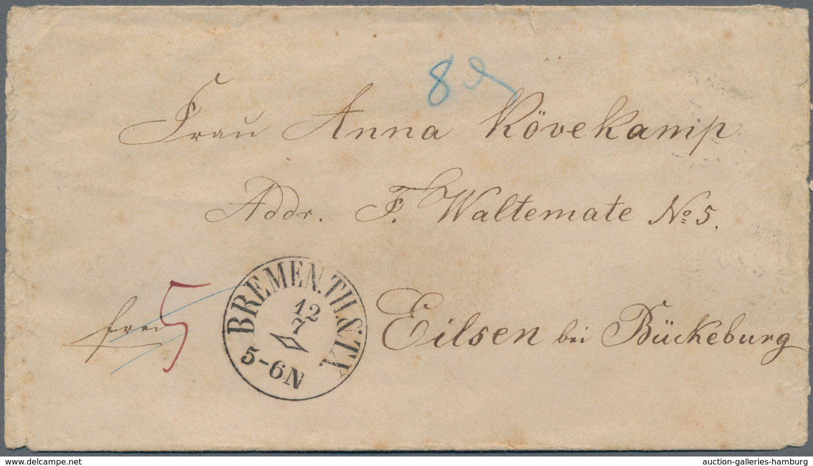 Bremen - Thurn & Taxis Sches Oberpostamt: 1859-62 (ca.), Drei Markenlose Briefe Jeweils Mit EKr BREM - Bremen