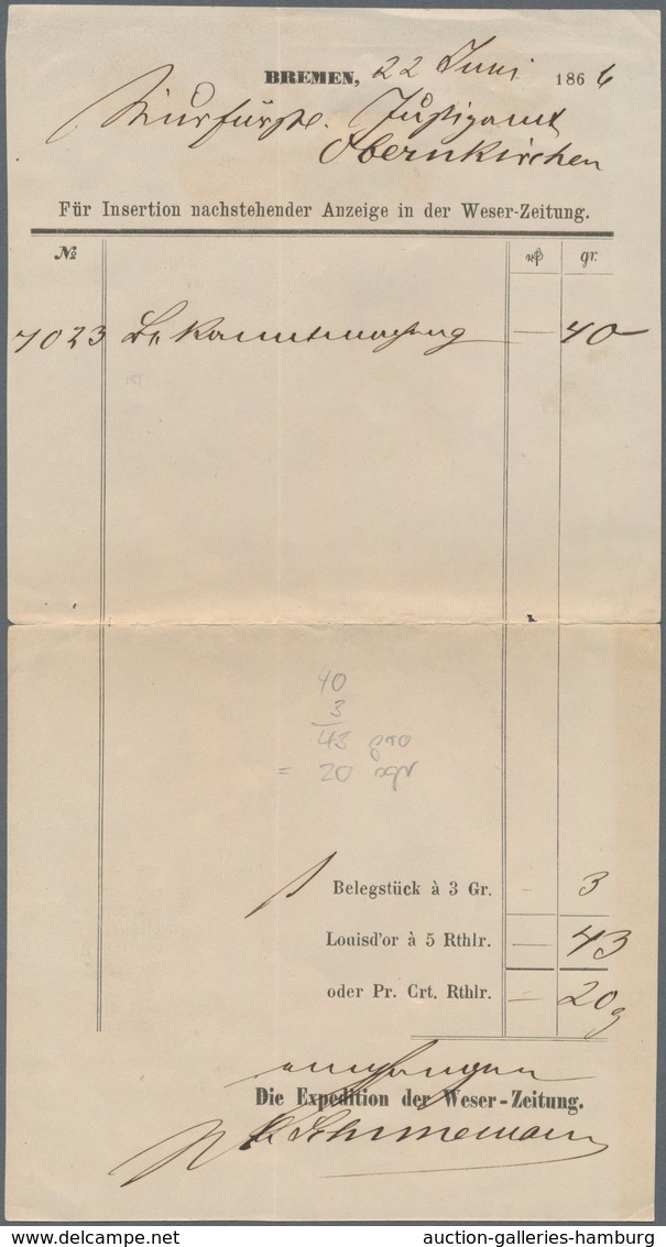 Bremen - Thurn & Taxis Sches Oberpostamt: 1860 (ca.), Zwei Postvorschuss-Briefe, Jeweils Mit EKr BRE - Bremen