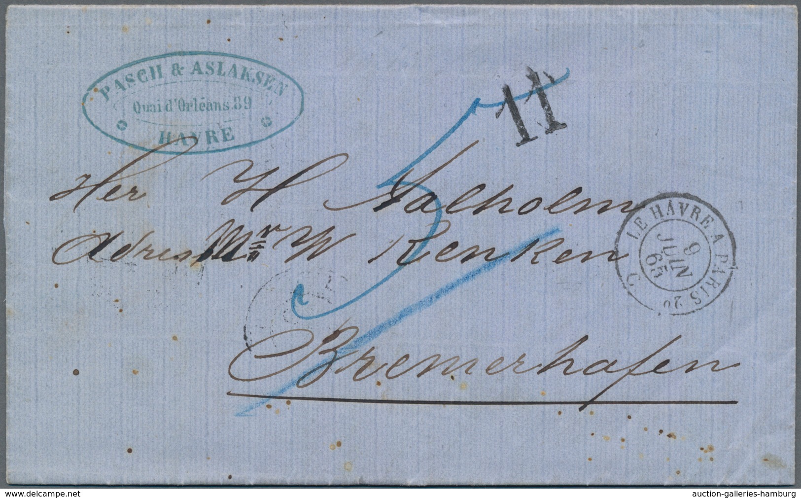 Bremen - Thurn & Taxis Sches Oberpostamt: 1865, Incoming Mail: Unfrankierter Brief Aus HAVRE Nach BR - Bremen