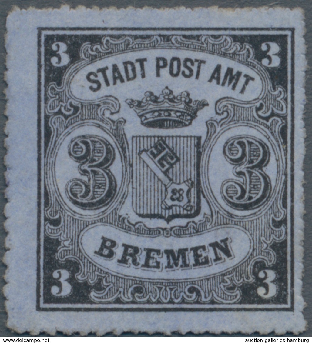 Bremen - Marken Und Briefe: 1864: 3 Grote Auf Blaugrauem, Durchstochen, Auf Waagerecht Gestreiftem P - Bremen