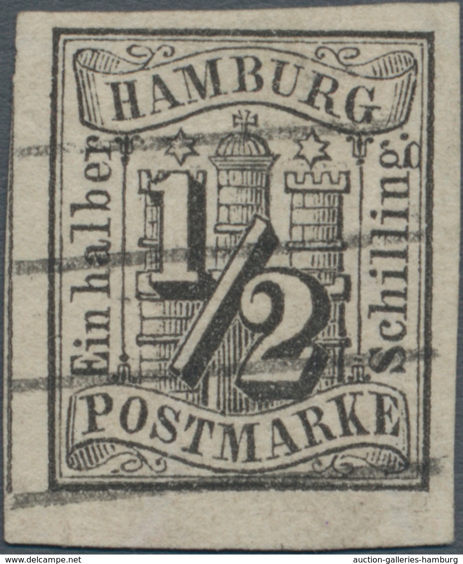 Hamburg - Marken Und Briefe: 1859: ½ Schilling Schwarz, Entwertet Mit Nahezu Vollständig Abgeschlage - Hamburg