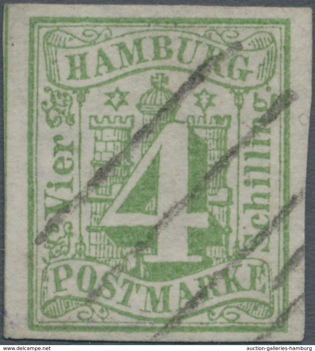 Hamburg - Marken Und Briefe: 1859: 4 Schilling Bläulichgrün, Allseits Breitrandig Geschnitten, Entwe - Hamburg