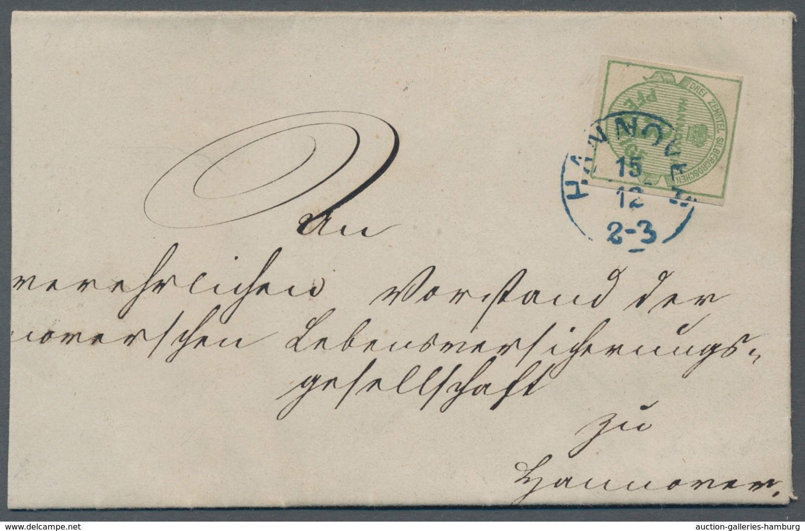 Hannover - Marken Und Briefe: 1863; 3 Pf. Olivgrün Gestempelt "Hannover 15.12." Auf Portogerecht Fra - Hanover