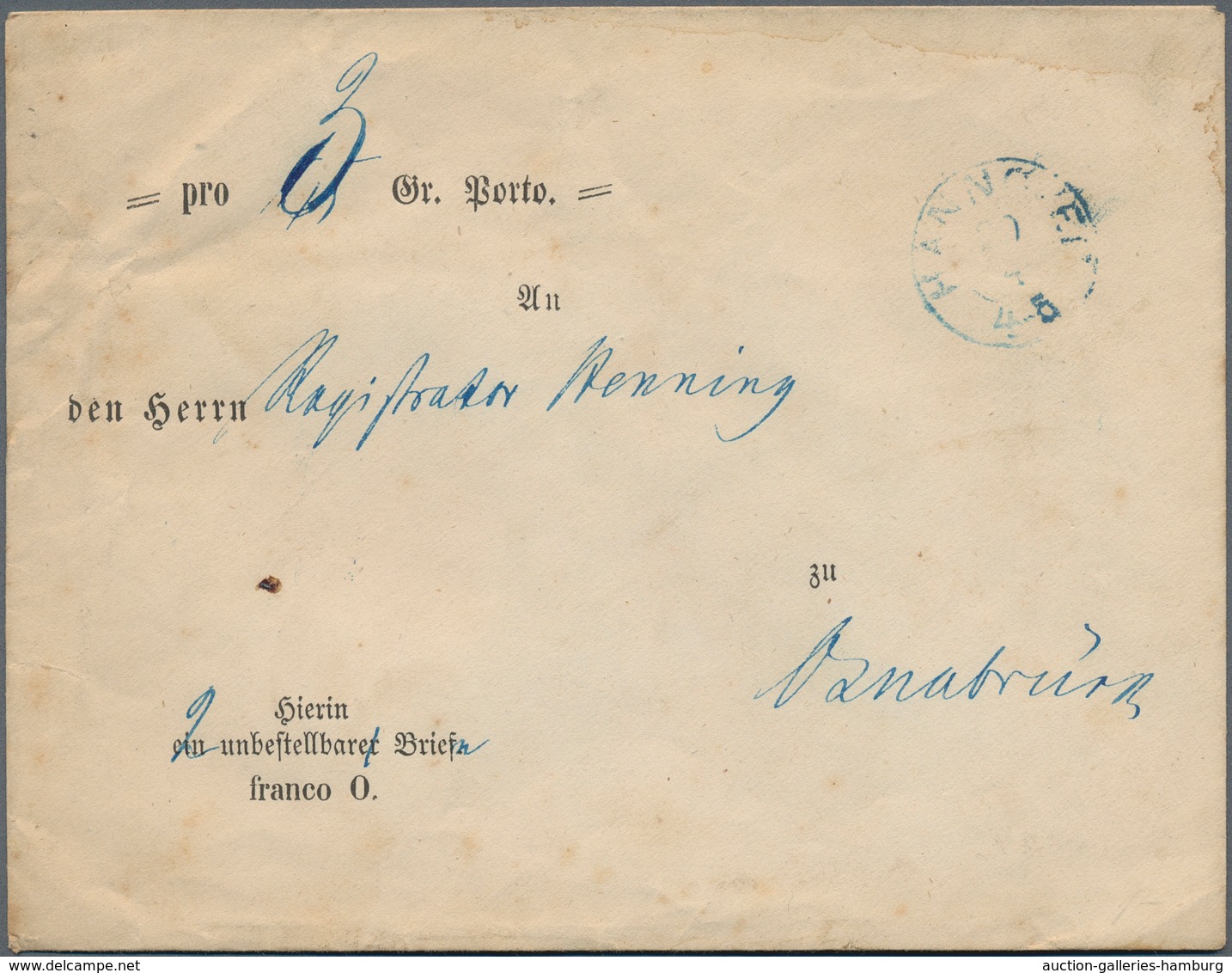 Hannover - Besonderheiten: 1862, Vordruckbrief "Commission Zu Eröffnung Unzustellbarer Briefe" Gebra - Hanover