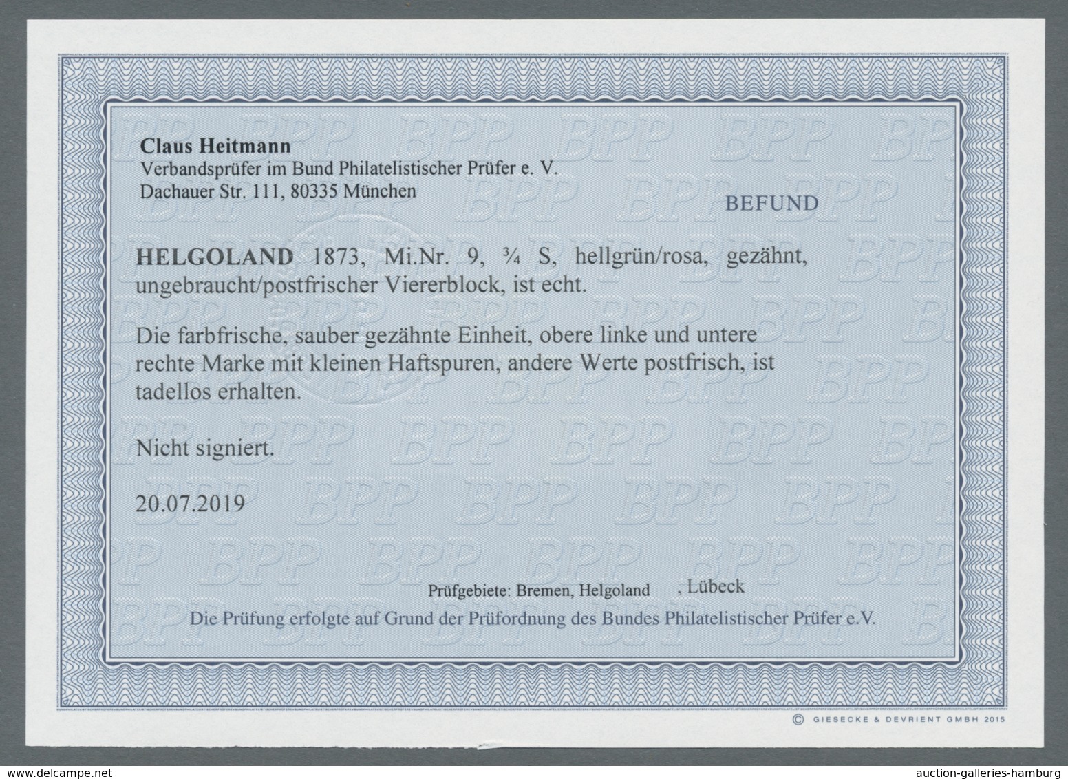 Helgoland - Marken Und Briefe: 1873, 3/4 Schilling Als, Auch Nach Prüfbefund 2019, Tadelloser Nicht - Heligoland