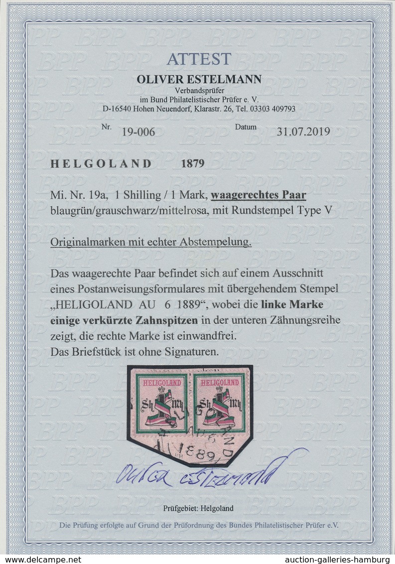 Helgoland - Marken Und Briefe: 1879, 1 Sch. Im Waagerechten Paar Auf Briefstück Mit Kreisbogenstempe - Heligoland