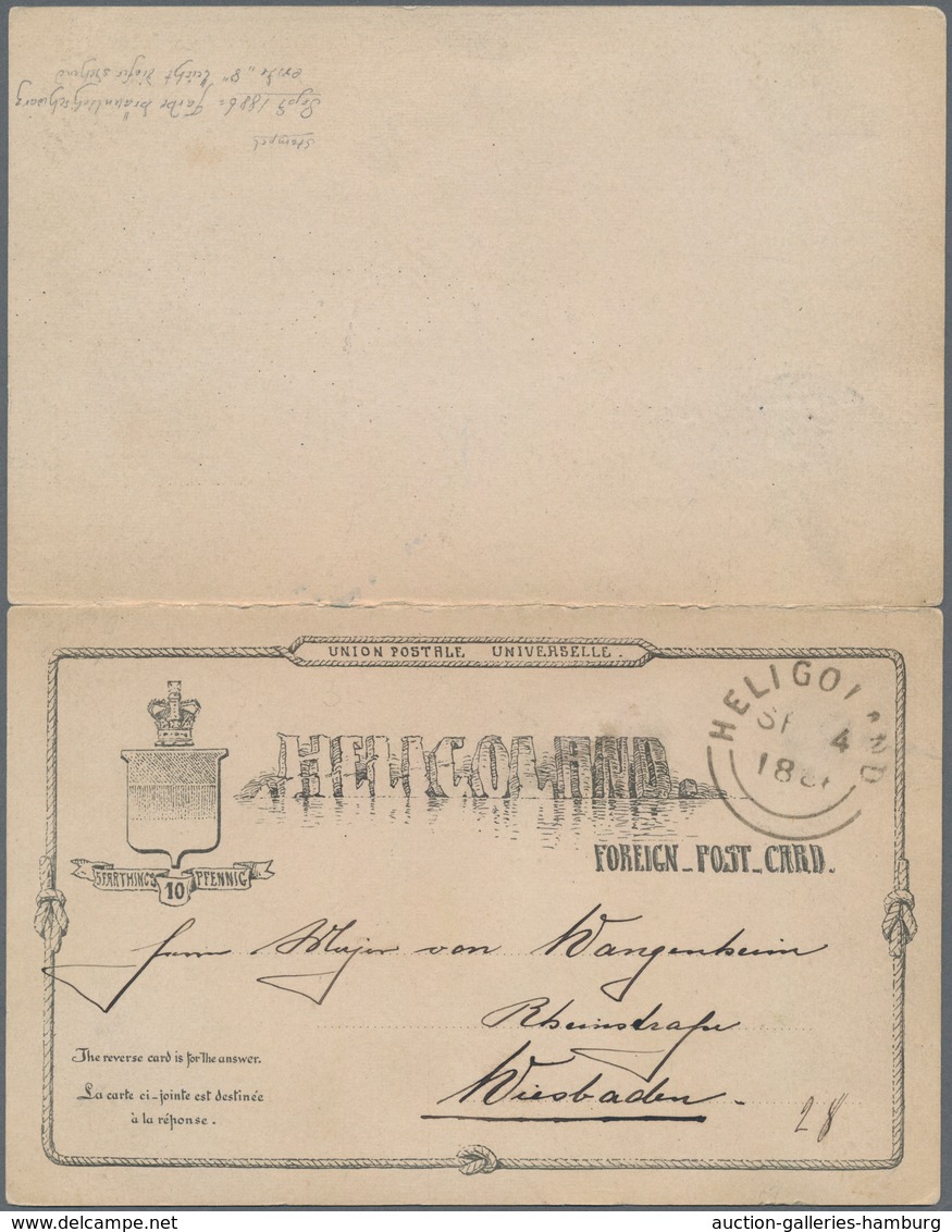 Helgoland - Ganzsachen: 1886, Seltene Doppelkarte Mit Text Nach Wiesbaden. Antwortteil Ungebraucht A - Heligoland