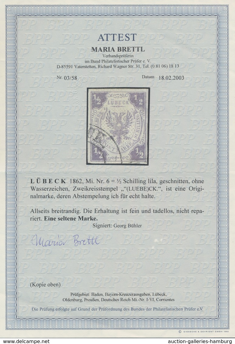 Lübeck - Marken Und Briefe: 1862: ½ S Lila, Allseits Breitrandig Geschnitten, Entwertet Mit Zweikrei - Luebeck