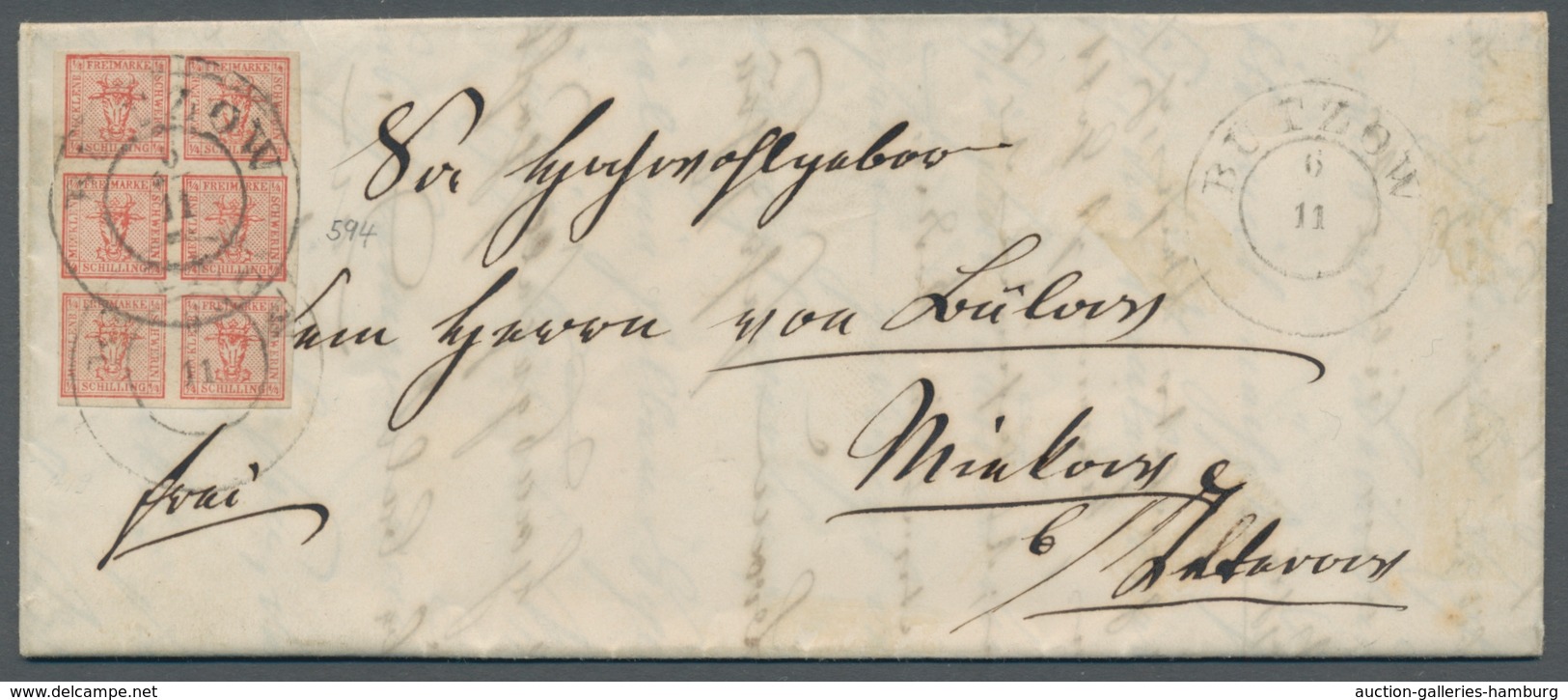 Mecklenburg-Schwerin - Marken Und Briefe: 1856, 6/4 Der Mi.Nr.1 Als Senkrechte Voll- Bis Breitrandig - Mecklenburg-Schwerin