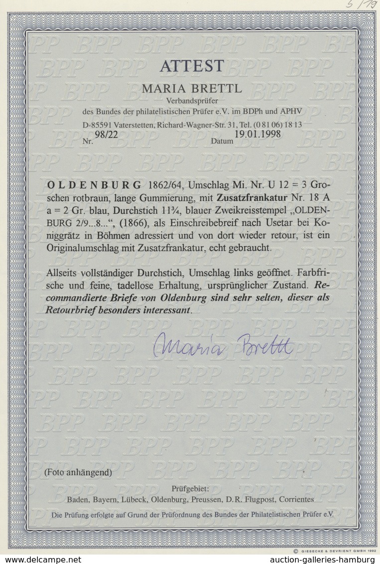 Oldenburg - Ganzsachen: 1863/64: Ganzsachen-Umschlag, Wertstempel Rechts, Lange Gummierung, 3 Gr. Br - Oldenburg