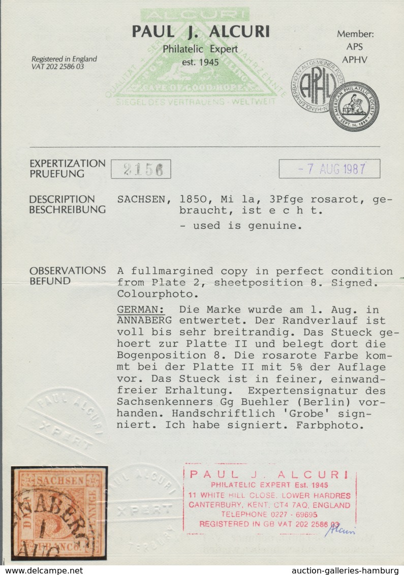 Sachsen - Marken Und Briefe: 1850, 3 Pfg. Rosarot, Mit Vollen Bis Breiten Rändern Und Klar Gestempel - Saxony