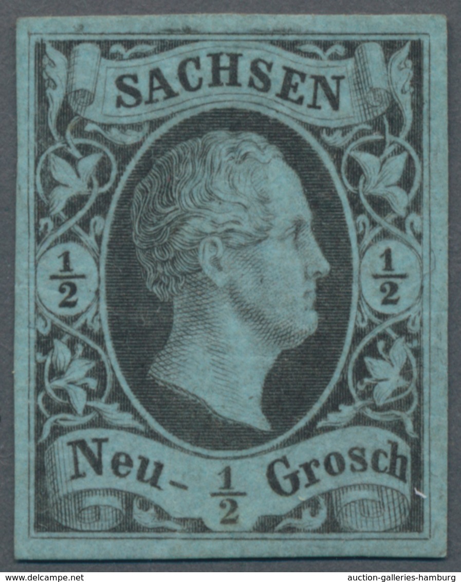 Sachsen - Marken Und Briefe: 1851, FEHLDRUCK ½ Ngr. Schwarz Auf Mattpreußischblau (Papierfarbe Der 2 - Sachsen