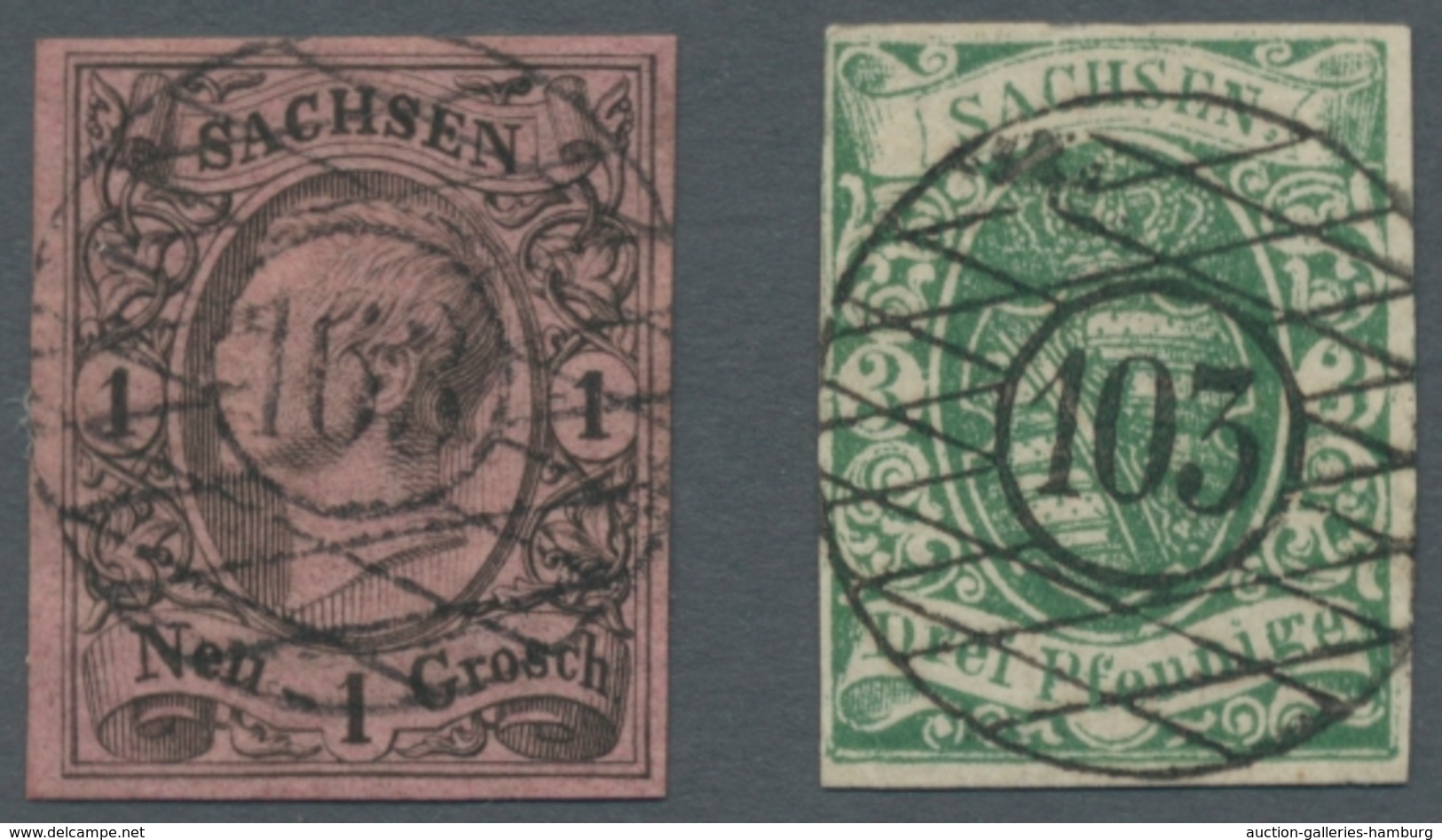 Sachsen - Nummernstempel: 1852/55, Kleine Partie, Bestehend Aus Mi.-Nr. 2 IIa, Allseits Vollrandig M - Sachsen