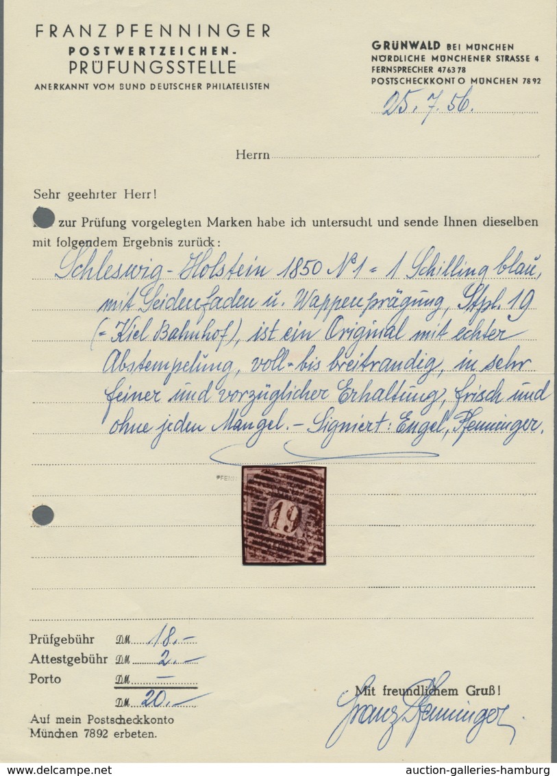 Schleswig-Holstein - Marken Und Briefe: 1850, 1 Schilling Blau, Aussergewöhnlich Schönes Luxusstück - Other & Unclassified