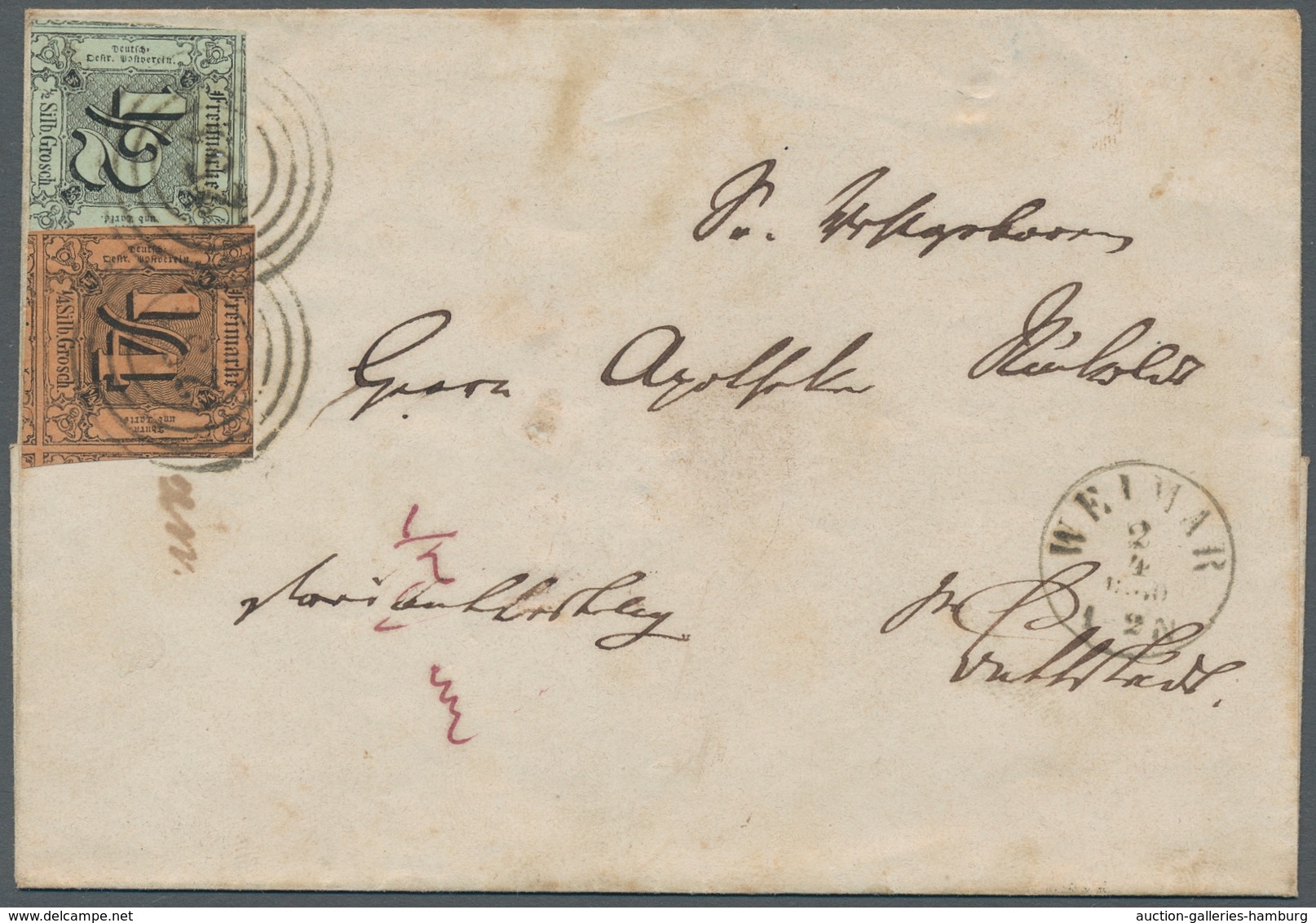 Thurn & Taxis - Marken Und Briefe: 1852, 1/4 Silbergroschen Schwarz Auf Dunkelorange Dreiseitig Brei - Other & Unclassified