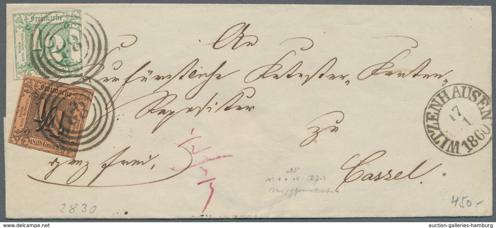 Thurn & Taxis - Marken Und Briefe: 1860; 1/4 Groschen Schwarz/dunkelorange Zusammen Mit 1/2 Groschen - Other & Unclassified