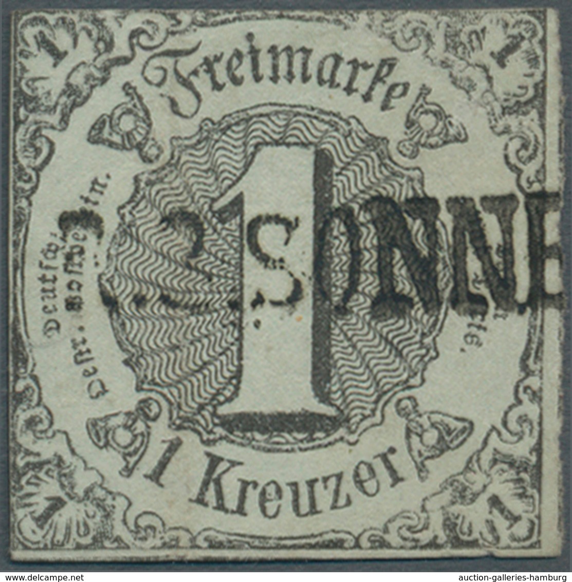 Thurn & Taxis - Marken Und Briefe: 1852, 1 Kr. Schwarz A. Graugrün Mit 1807 Rayon-L1 "R.3.SONNE(NBER - Autres & Non Classés