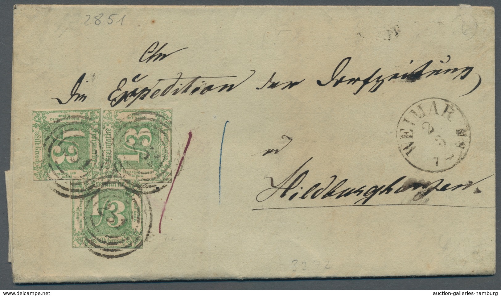 Thurn & Taxis - Marken Und Briefe: 1862; Drei Exemplare Der 1/3 Silbergroschen Grün In üblichem Taxi - Autres & Non Classés
