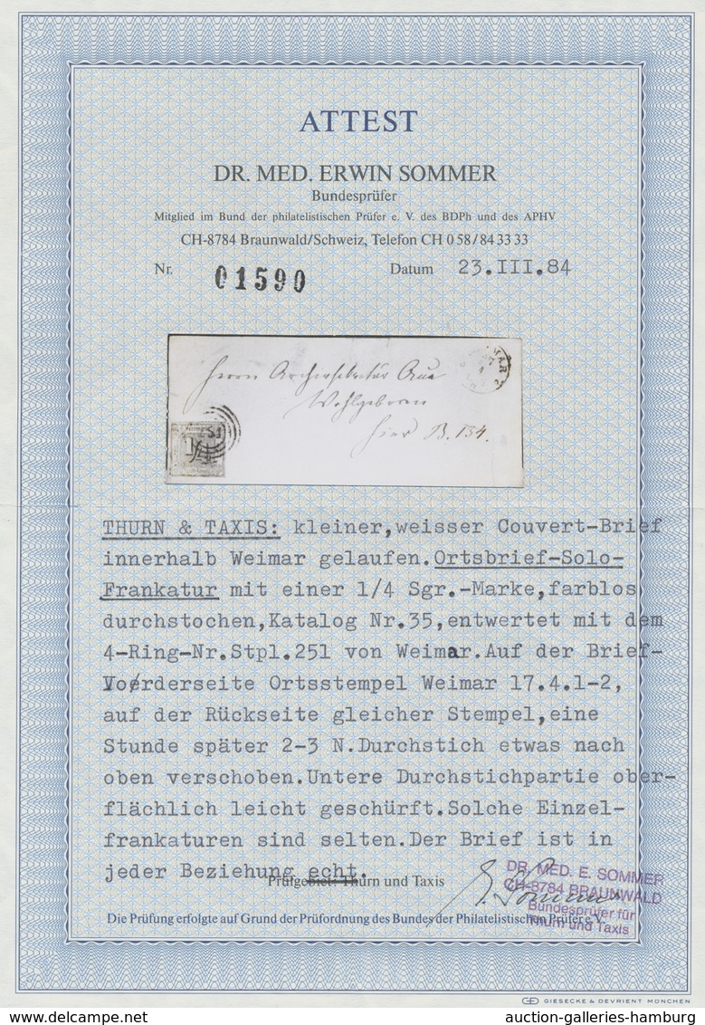 Thurn & Taxis - Marken Und Briefe: 1865; 1/4 Silbergroschen Farblos Durchstochen Als Ortsbriefsolofr - Other & Unclassified