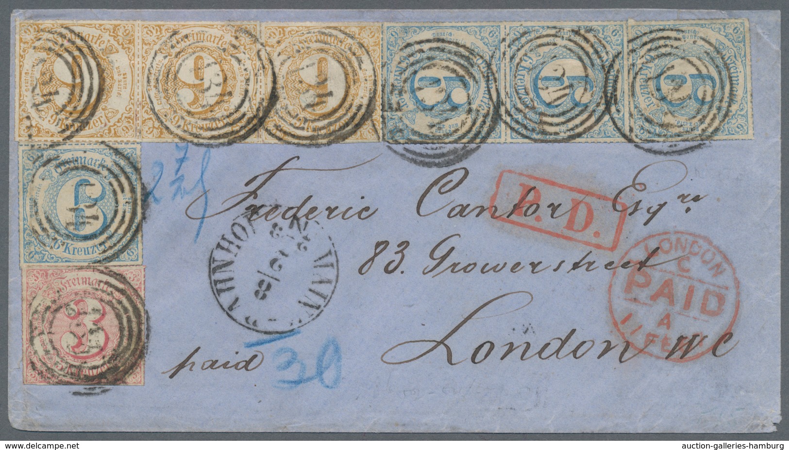 Thurn & Taxis - Marken Und Briefe: 1866, 54 Kr.-Frankatur, Bestehend Aus 3 Kr. Karminrot, 6 Kr. Blau - Sonstige & Ohne Zuordnung