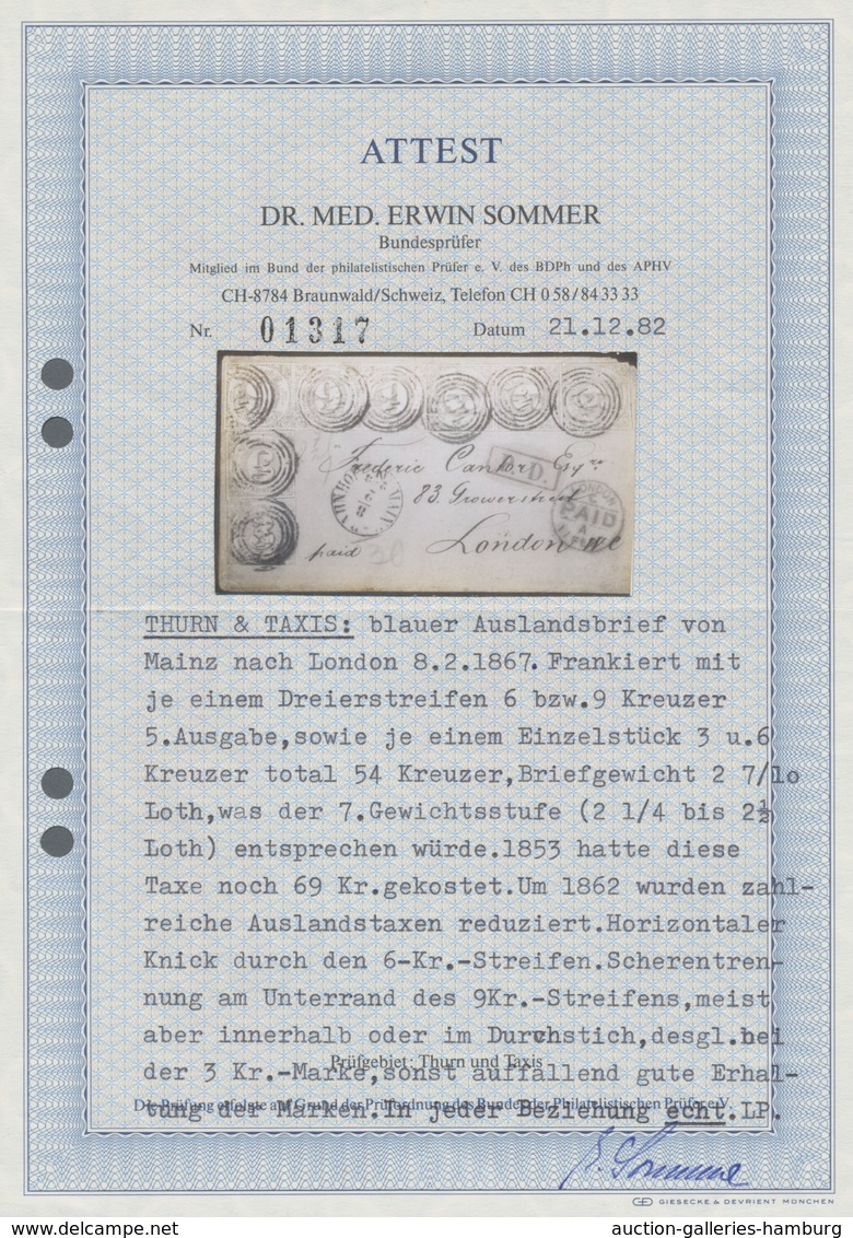 Thurn & Taxis - Marken Und Briefe: 1866, 54 Kr.-Frankatur, Bestehend Aus 3 Kr. Karminrot, 6 Kr. Blau - Sonstige & Ohne Zuordnung