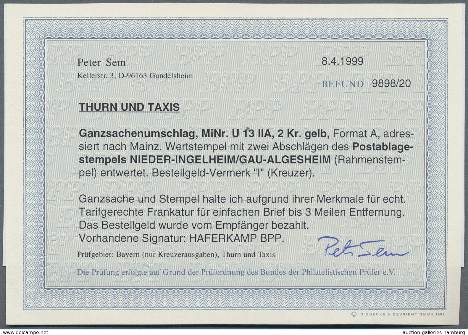 Thurn & Taxis - Postablagestempel: GAU - ALGESHEIM - NIEDER - INGELHEIM, Ra 2 Schwarz, Zwei Zentrier - Other & Unclassified