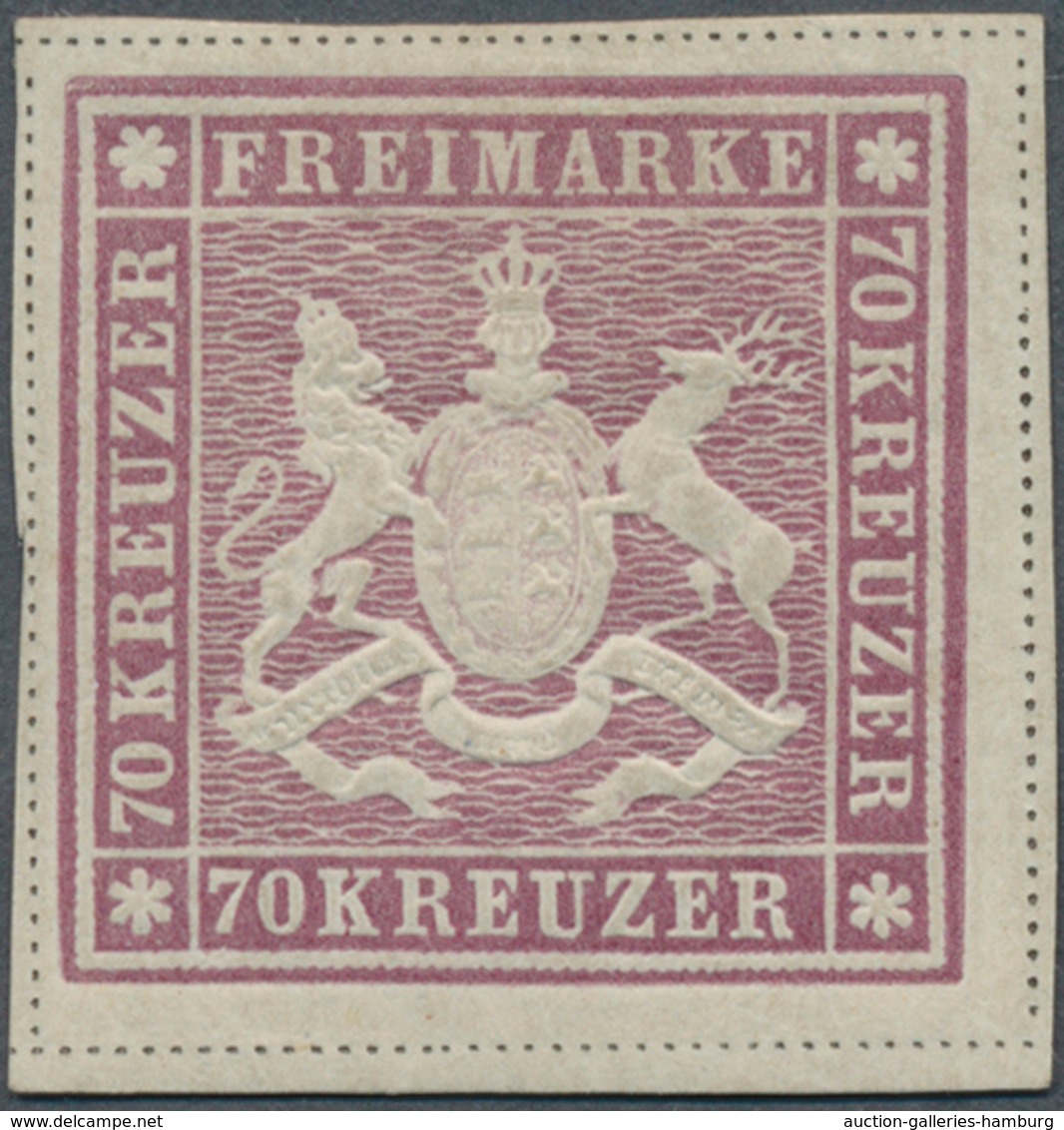 Württemberg - Marken Und Briefe: 1873: Wappenzeichnung 70 Kr. Rotlila, Ungebraucht Mit Gut Erhaltene - Sonstige & Ohne Zuordnung