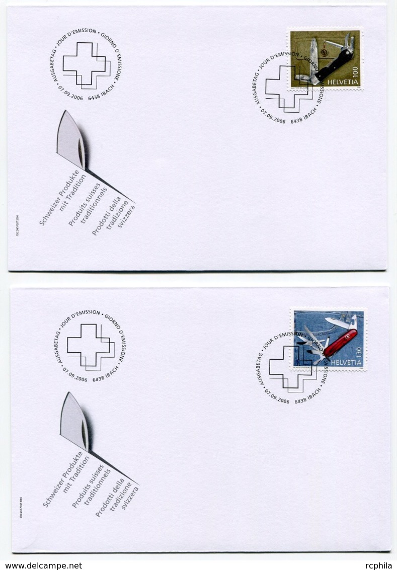 RC 14195 SUISSE 2006 COUTEAUX SUISSES 2 X FDC 1er JOUR TB - Covers & Documents