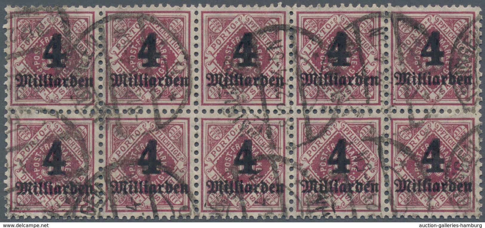 Württemberg - Marken Und Briefe: 1923, 4 Mrd Mark Auf 50 Pfg. Karminlila Im 10er Block, Gest. "WAIBL - Other & Unclassified