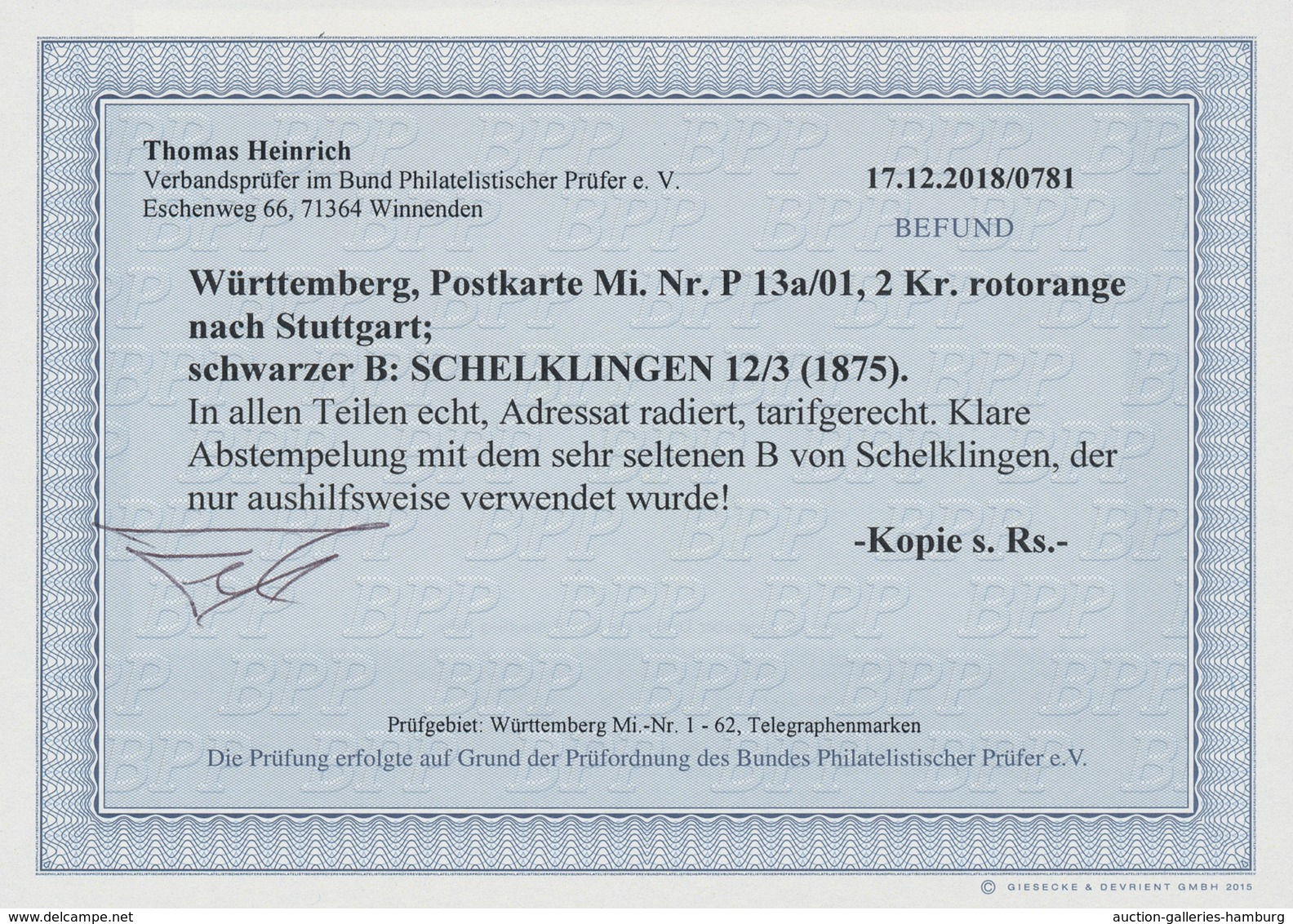 Württemberg - Bahnpost: 1875, "SCHELKLINGEN" Bahn-Segmentstempel Klar Auf Tarifgerechter 2 Kr Orange - Other & Unclassified